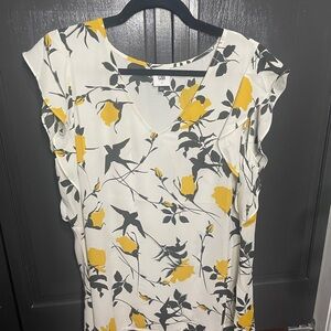 CAbi Yellow and Black Floral Blouse